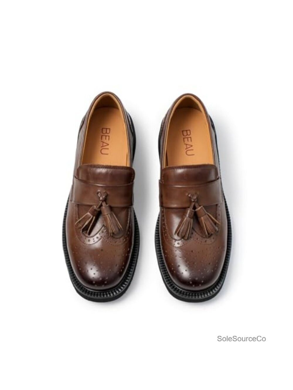Genuine Calfskin Tassel Loafers with Non-Slip Chunky Platform, Brogue